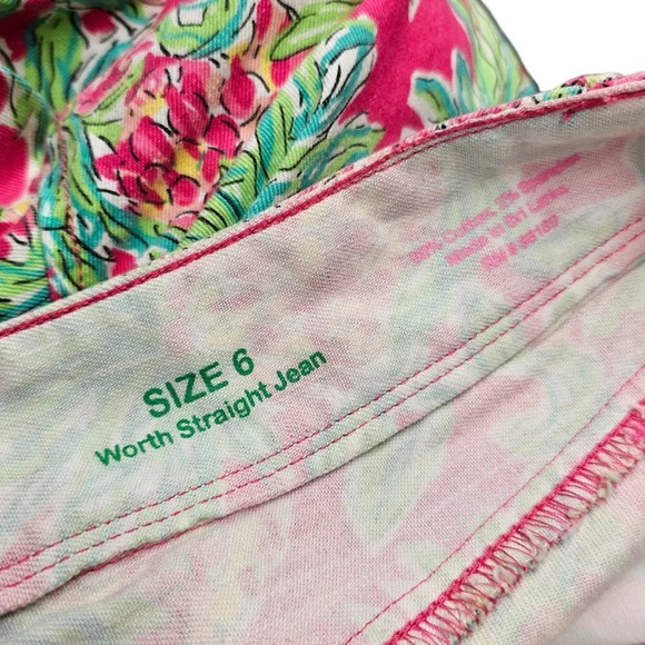 Lilly Pulitzer Womens Worth Straight Jeans Spike The Punch Orchid Pineapple Sz 6 - Picture 3 of 9